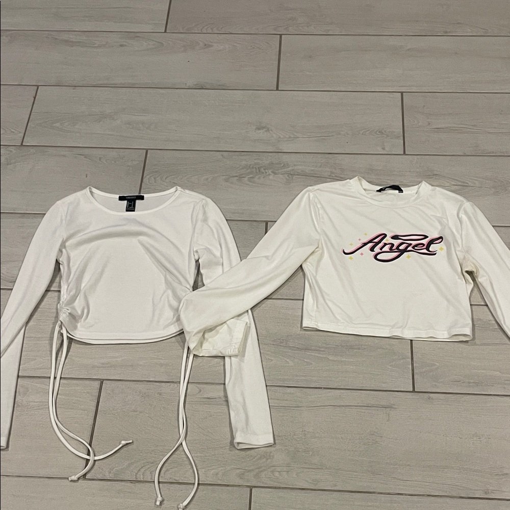 White Long Sleeve Crop Tops